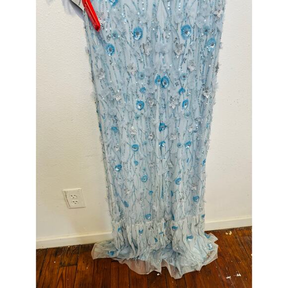 NWT MAC DUGGAL Powder Blue Embellished V-Neck Empire Waist Ruffle Hem Gown 6 - Picture 13 of 14